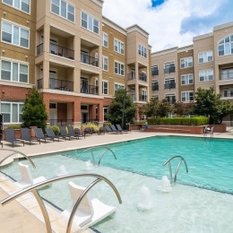 a courtyard with a swimming pool