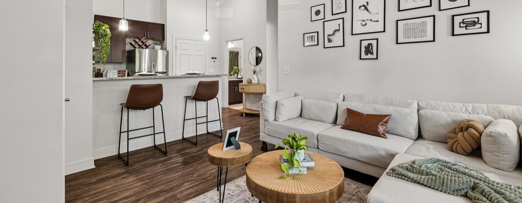 a living room with a couch and a table