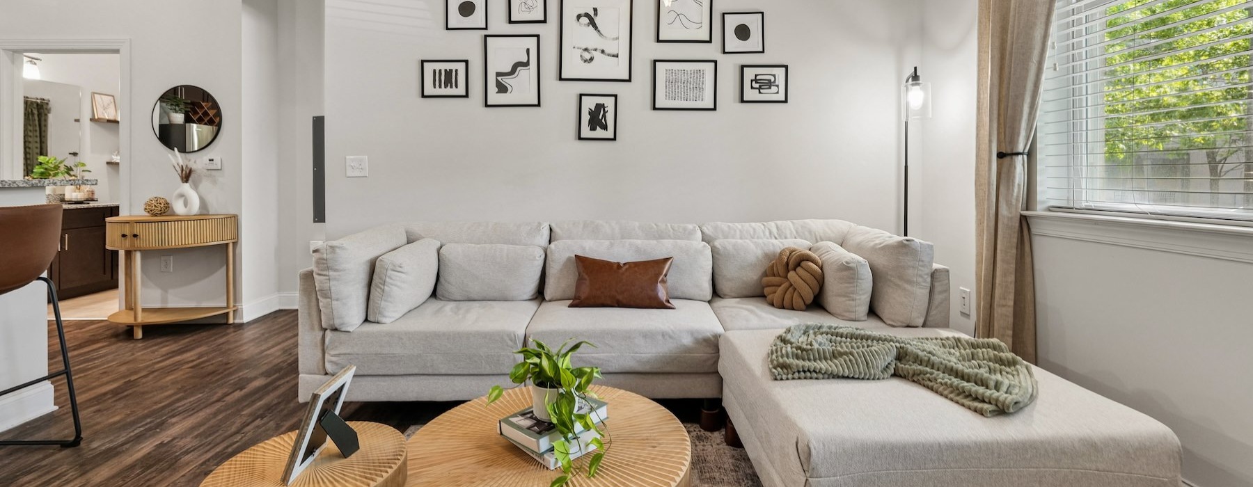 a living room with a couch and a coffee table