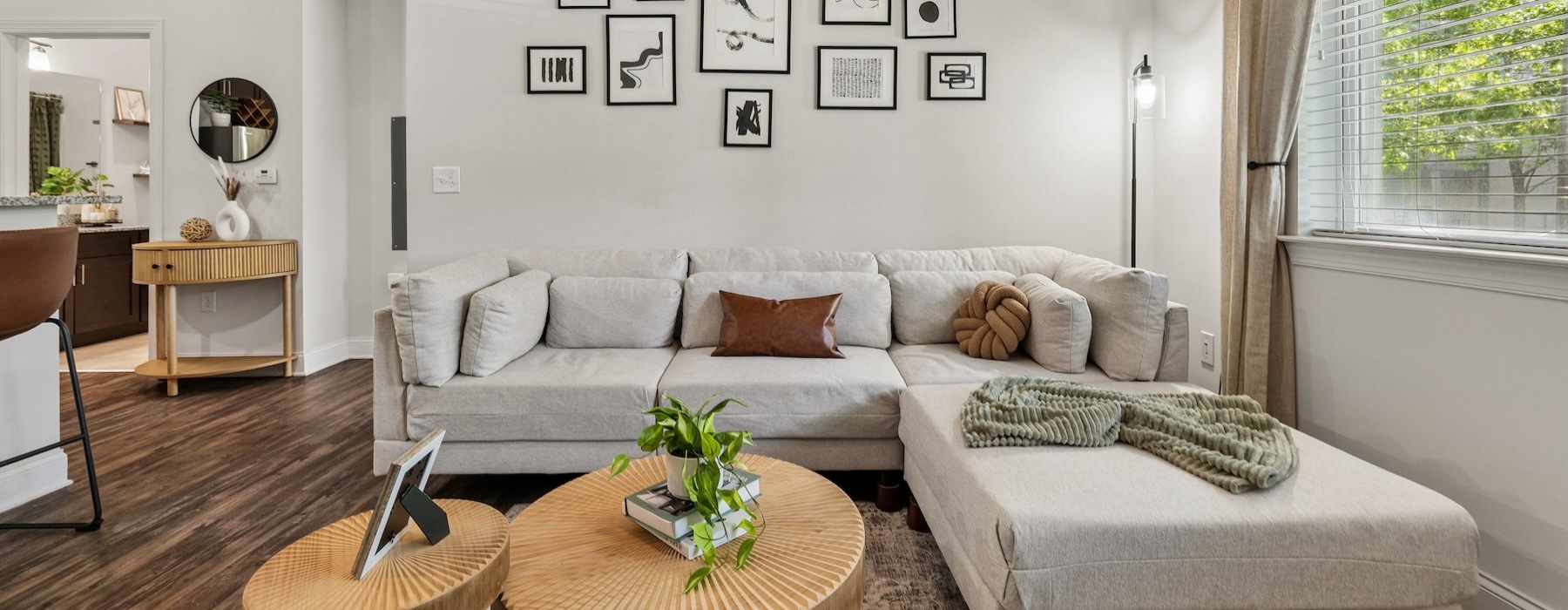a living room with a couch and a coffee table