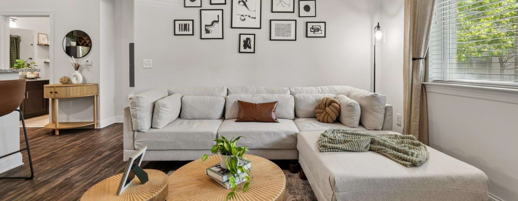 a living room with a couch and a coffee table